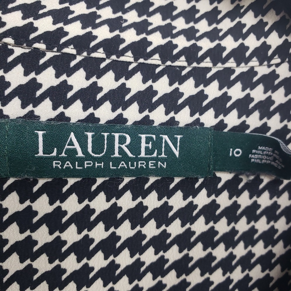 Ralph Lauren Houndstooth Fit & Flare Shirt Dress Size 10 Black White Long Sleeve - Picture 4 of 9